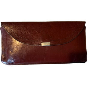 Vintage Burgundy Envelope Clutch Purse Ox Blood Flap & Snap Close *READ*